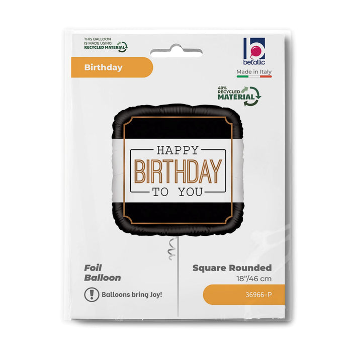 18"/Ø46cm Folienballon Eckig "Happy Birthday to you"