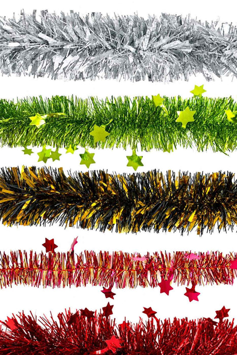 Weihnachtsdekoration Girlande Lametta Weihnachtsbaum Tannenbaum 3m sortiert | Rot/Blau/Kupfer/mit Sternen