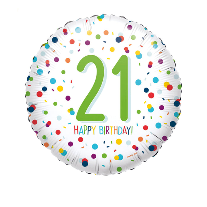 18" Runder Folienballon "Confetti Birthday" Ø43cm | Zahl