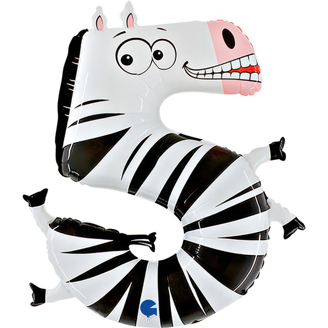 Riesenzahl Folienballon Animaloon 40"/102cm | #5 Zebra