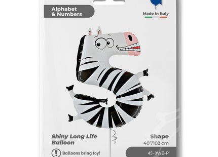 Riesenzahl Folienballon Animaloon 40"/102cm | #5 Zebra