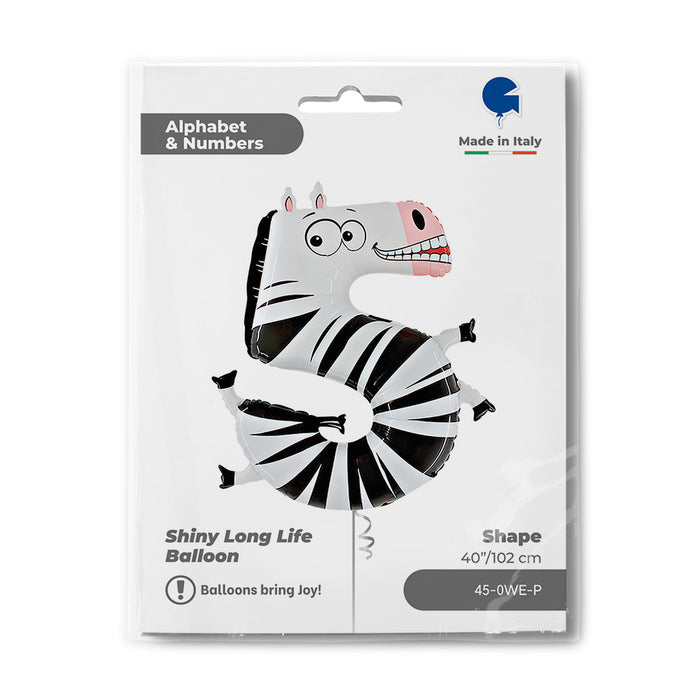 Riesenzahl Folienballon Animaloon 40"/102cm | #5 Zebra