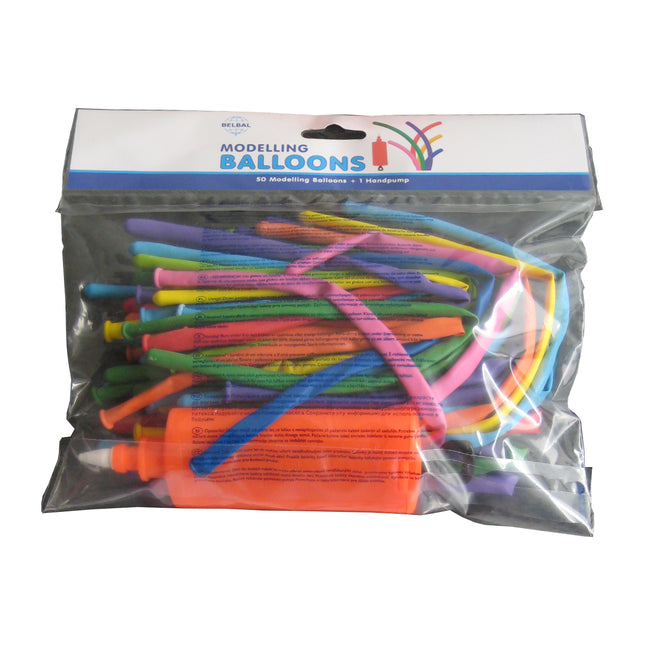 Modelling Ballons und 1 Pumpe, 50Stk. Bunter Mix