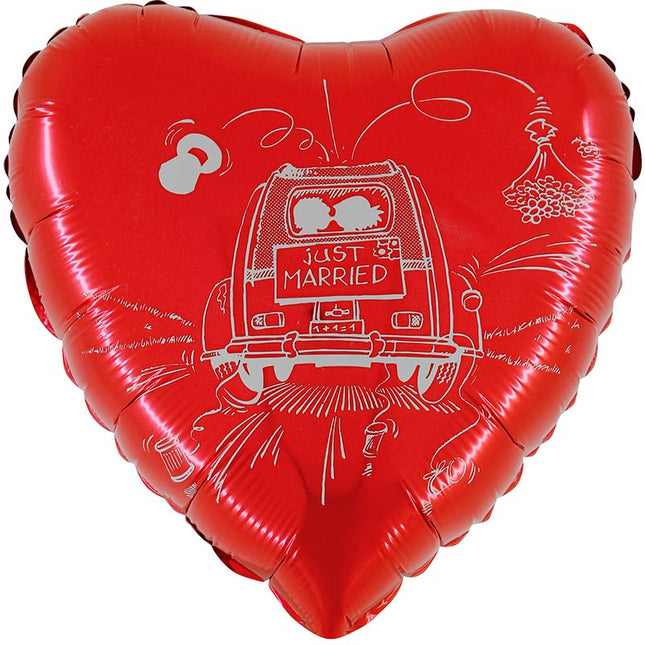 Folienballon Just Married Auto Herz Rot  36" 1-seitig bedruckt