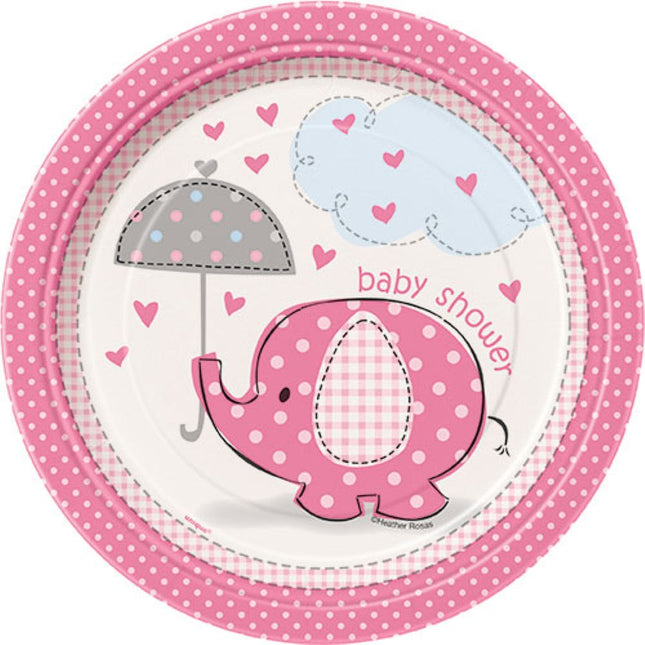 Pappteller Elephant pink  18cmØ 8 Stück