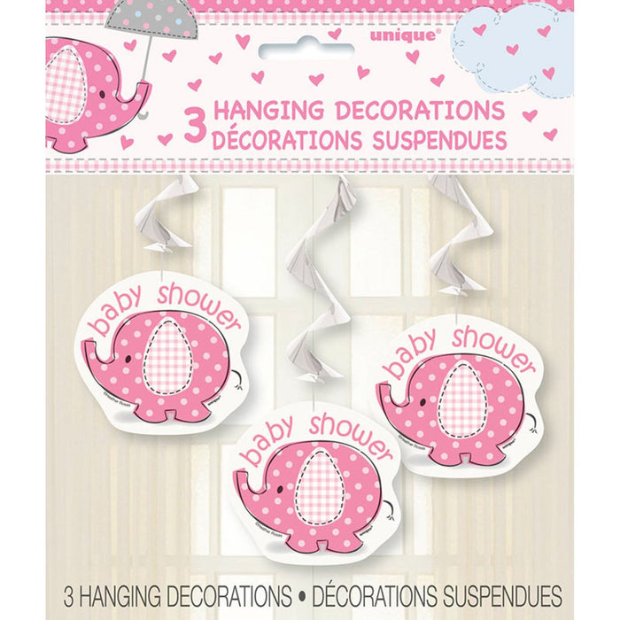 Swirldeko Elephant pink 3 Stück Dekoration für Baby Shower