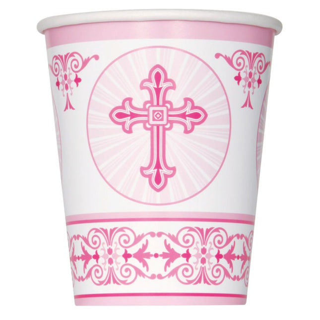 Pappbecher Kreuz Pink 8Stk.