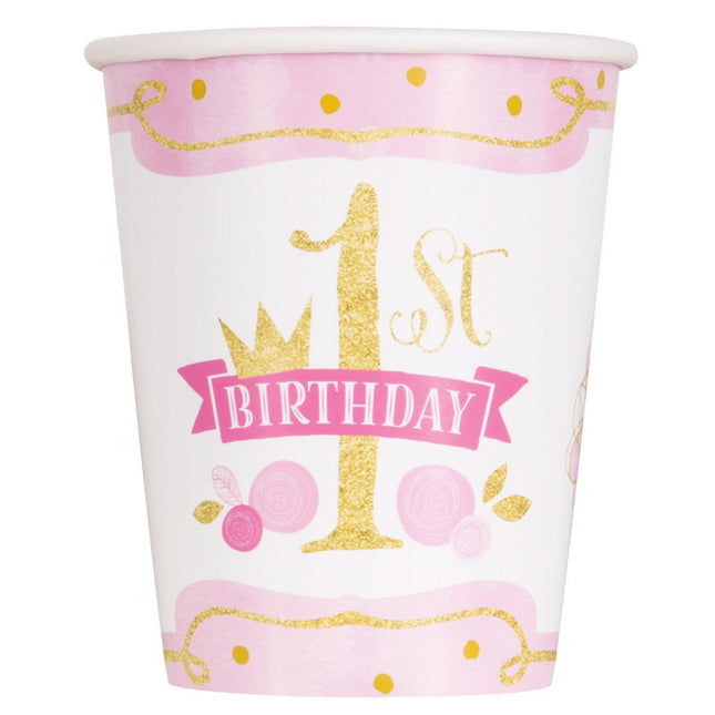 Pappbecher 1st Birthday Pink/Gold 266ml/8Stk.
