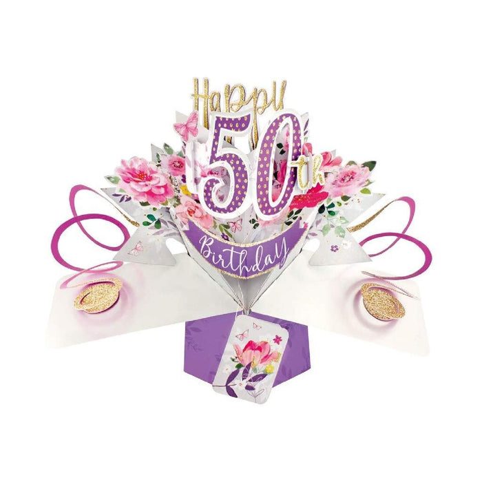 Grußkarte PopUp "Happy 50th Birthday" Blumen