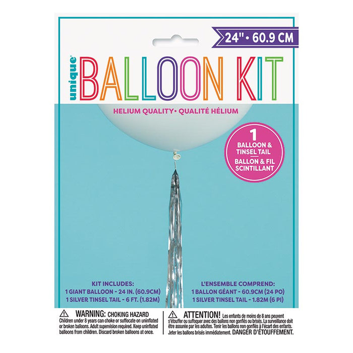 ABCLatexballon U175 Weiß + Lametta silber ca.182cm