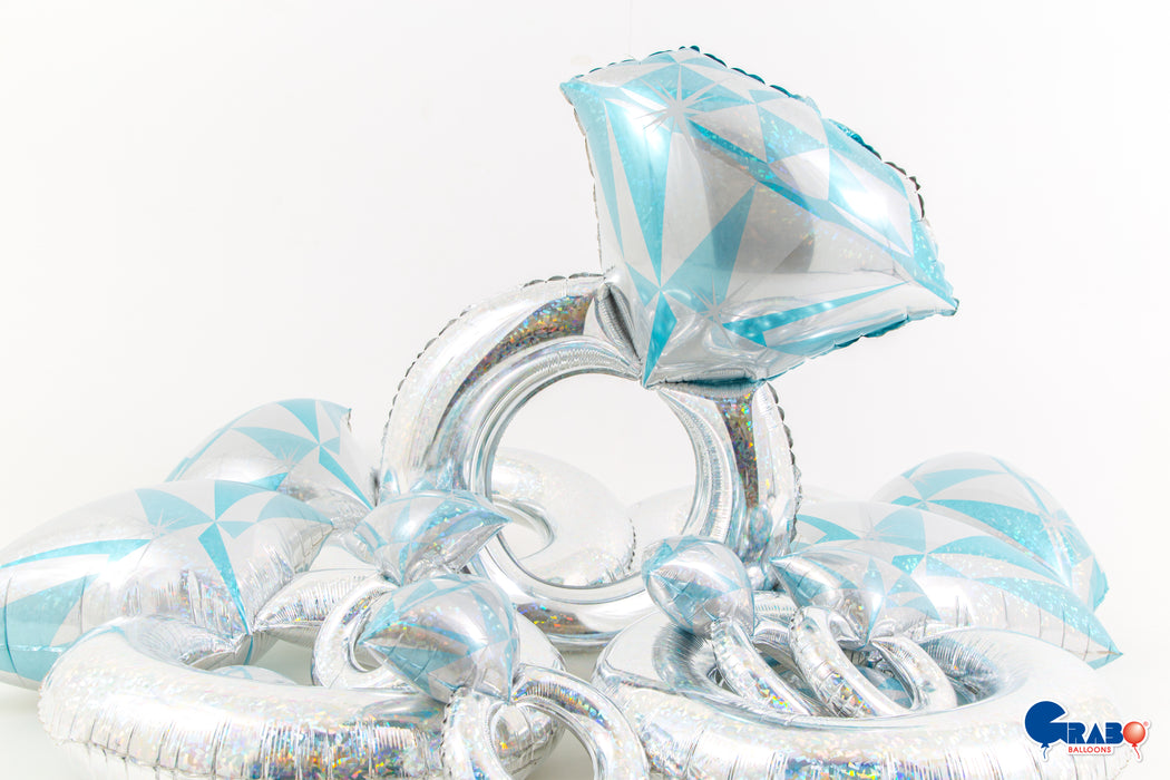 Shape Folienballon "Diamantring Silber" | 94 cm