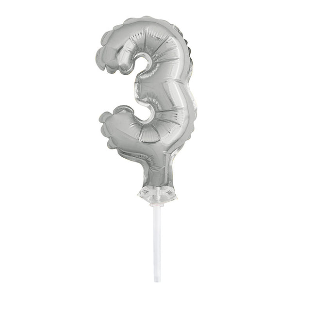 Tortendeko Ballonzahl, ca.13cm #3 Silber