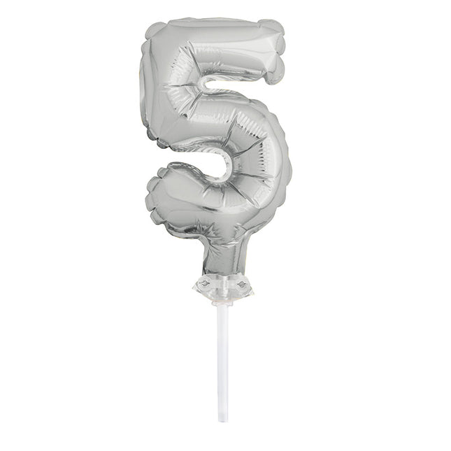 Tortendeko Ballonzahl, ca.13cm #5 Silber