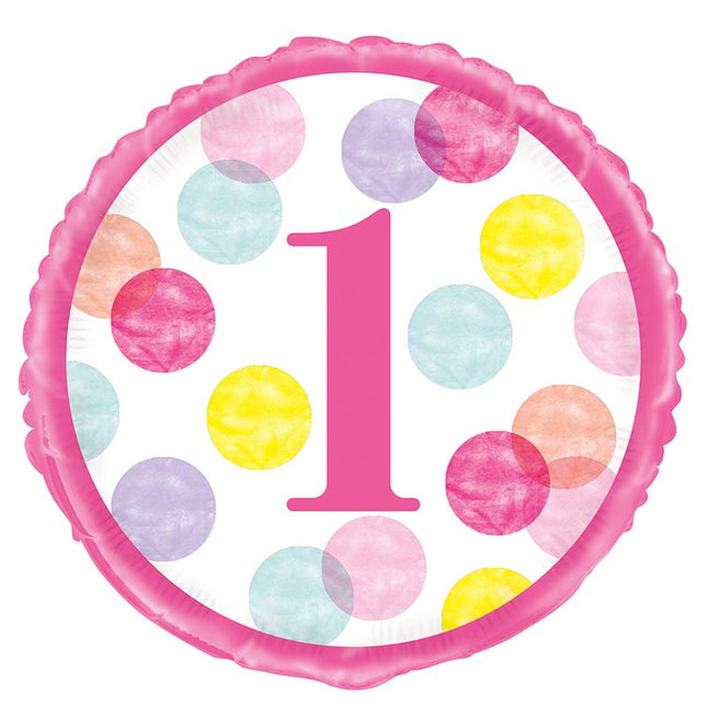 ABC18 1st Birthday Dots Pink
