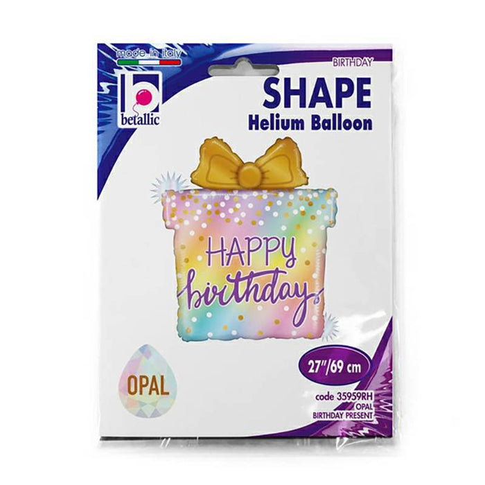 Shape Folienballon "Happy Birthday Geschenk Opal ca.68 cm