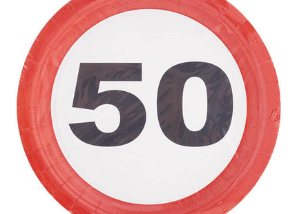 Pappteller "Verkehrsschild 50" | Ø23cm/8Stk.