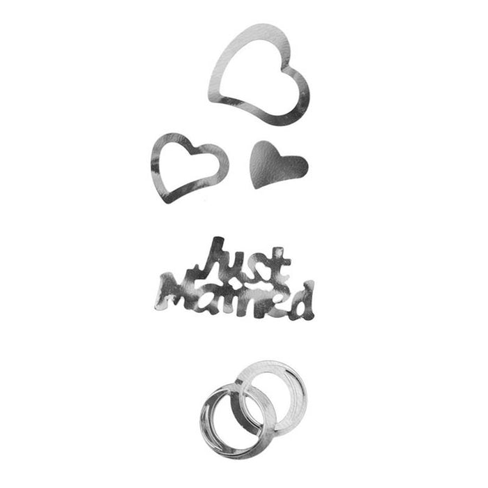 Konfetti Metall Just Married Herzen Ringe Silber