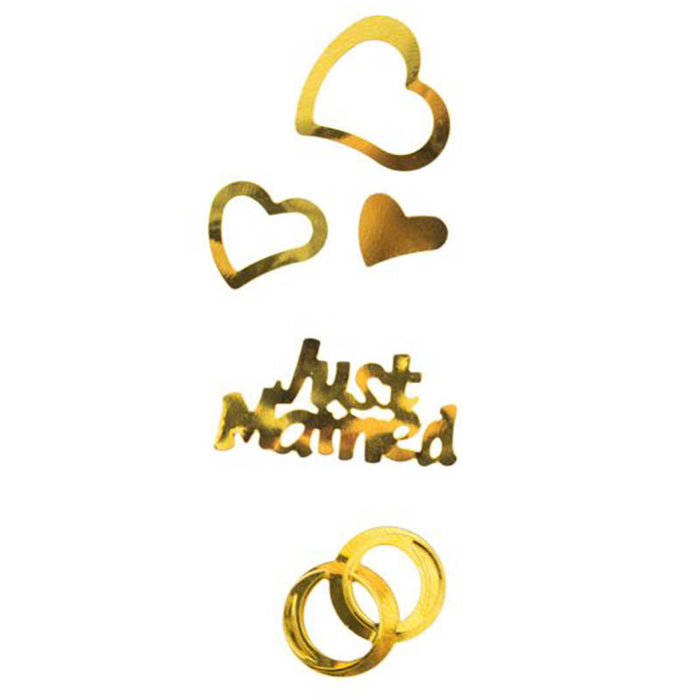 Konfetti Metall Just Married Herzen Ringe Gold