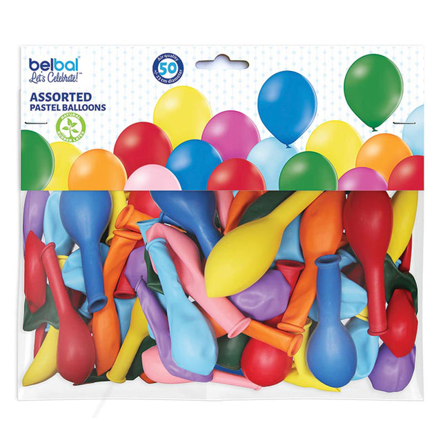 50 Luftballons Uni Pastell 9"/Ø23cm| Bunt