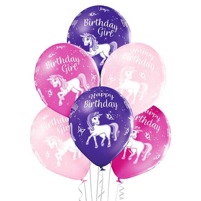 Luftballon Ø30cm "Happy Birthday Einhorn" | 6 Stk.