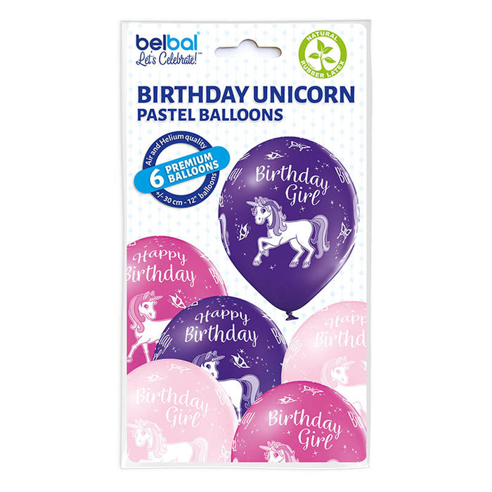 Luftballon Ø30cm "Happy Birthday Einhorn" | 6 Stk.