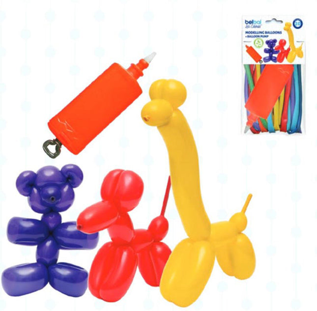 Modelling Ballons und 1 Pumpe, 20Stk. Bunter Mix