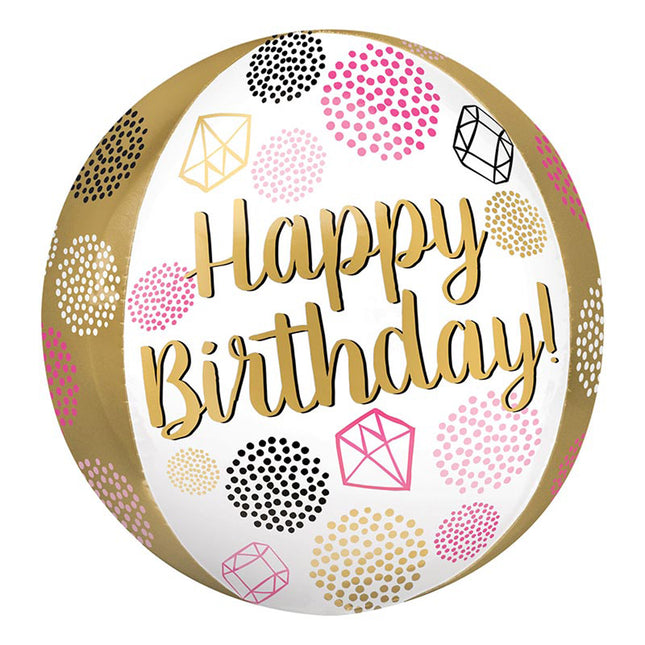 ABC 3D Orbz Folienballon "Happy Birthday!" Gems Gold | 38 x 40 cm