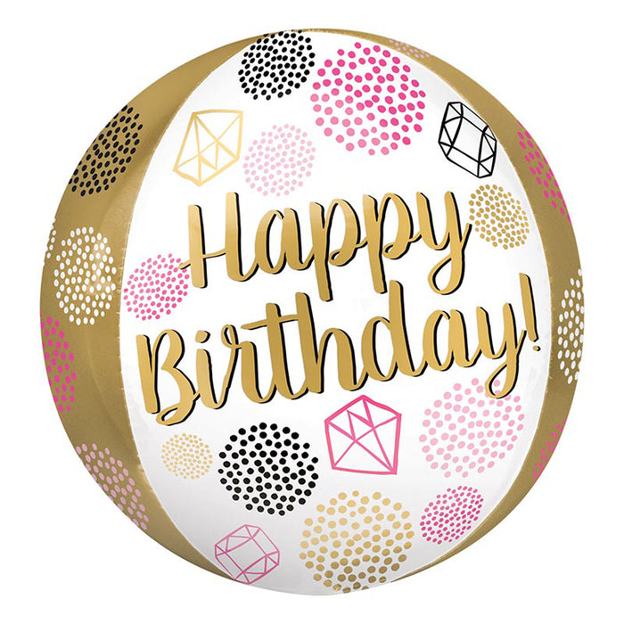 ABC 3D Orbz Folienballon "Happy Birthday!" Gems Gold | 38 x 40 cm