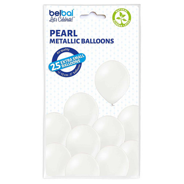 25 Stk. Luftballon Uni Metallic Ø 12cm | Weiß/Pearl