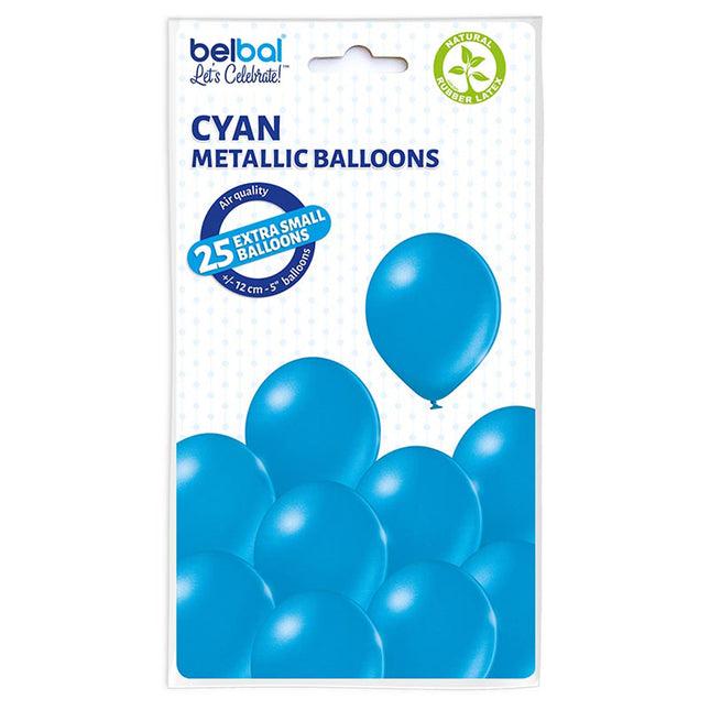 25 Stk. Luftballon Uni Metallic Ø 12cm | Cyanblau