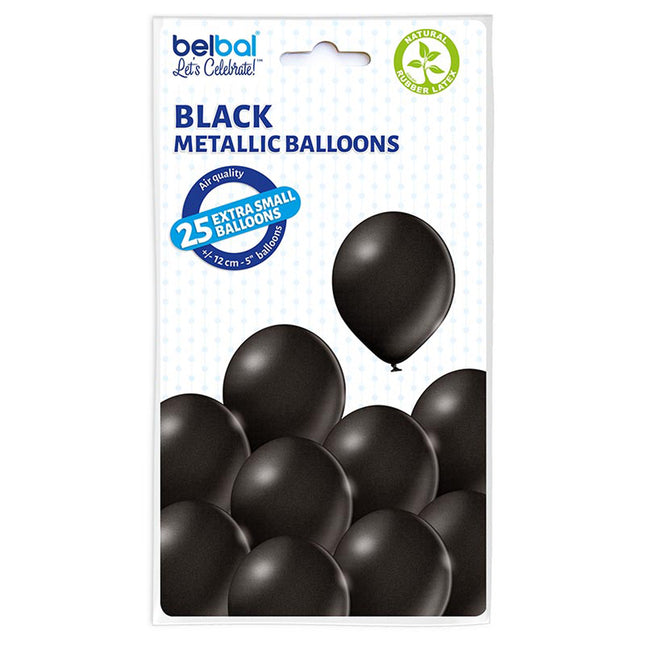 25 Stk. Luftballon Uni Metallic Ø 12cm | Schwarz