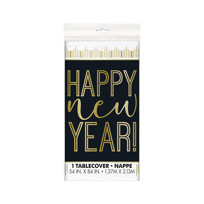Tischdecke PVC Streifen Happy New Year 137x274cm