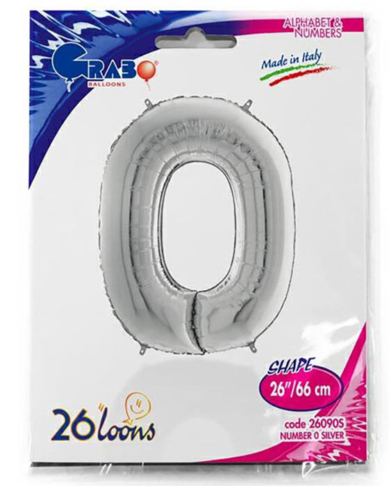 Riesenzahl Folienballon 26"/66cm | Silber #0