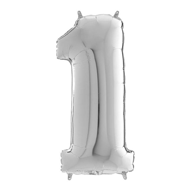 Riesenzahl Folienballon 26"/66cm | Silber #1