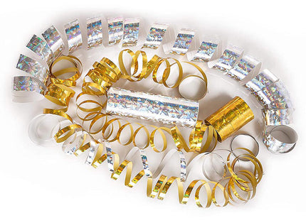 Luftschlangen "Holografisch" 4m / 5 Rollen | Gold/Silber