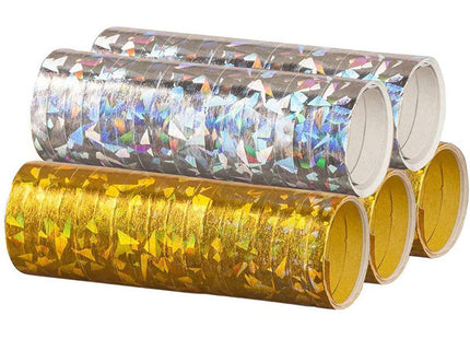 Luftschlangen "Holografisch" 4m / 5 Rollen | Gold/Silber