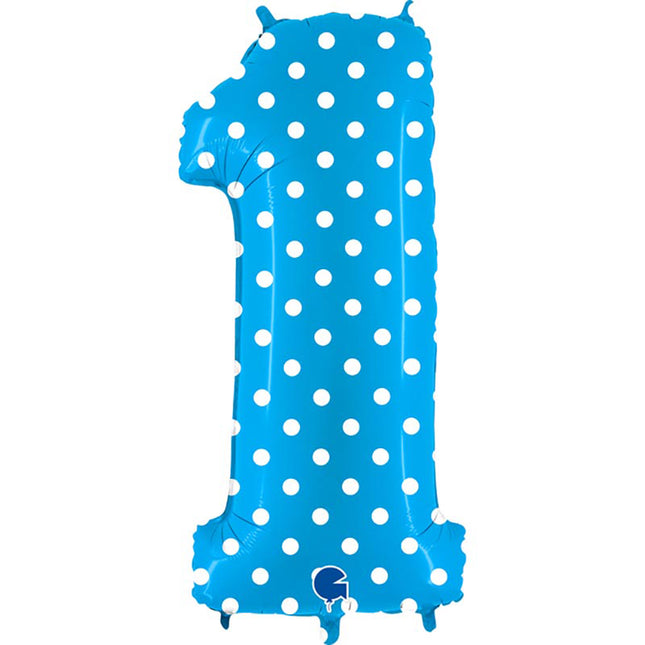 Riesenzahl Folienballon 40"/89cm | Dots Blau #1