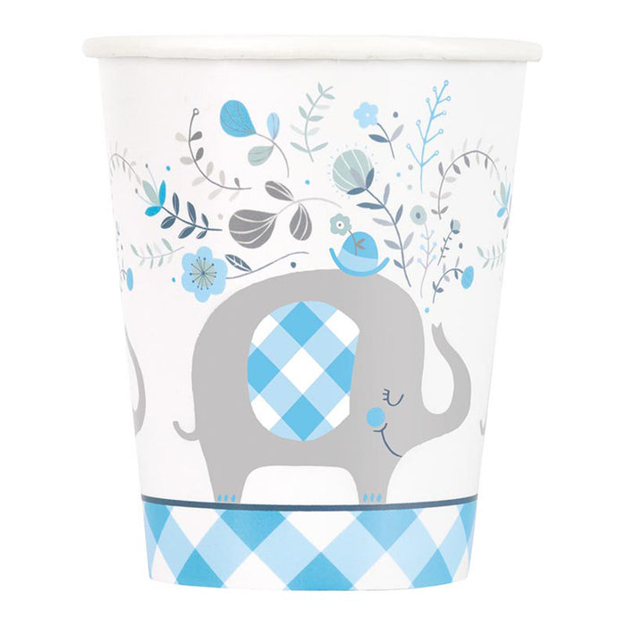 Elefant Floral Pappbecher 266ml/8Stk. | Blau
