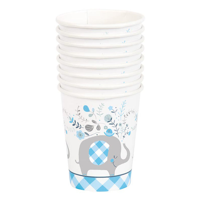 Elefant Floral Pappbecher 266ml/8Stk. | Blau