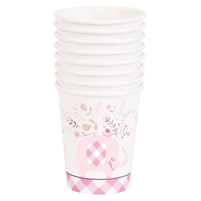 Pappbecher Elefant Floral Pink 266ml/8Stk.