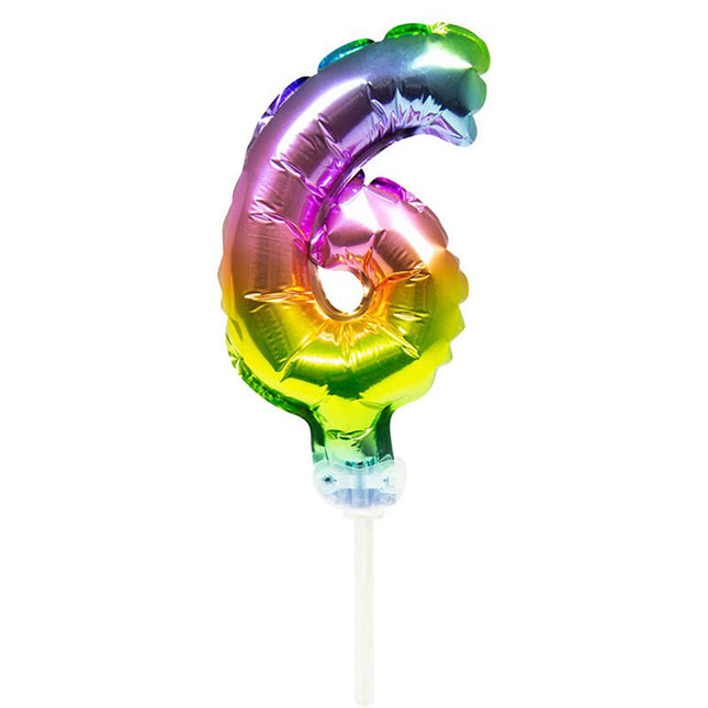 Tortendeko Ballonzahl, ca.13cm #6 Regenbogen