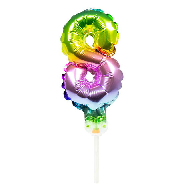 Tortendeko Ballonzahl, ca.13cm #8 Regenbogen
