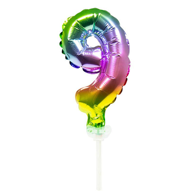 Tortendeko Ballonzahl, ca.13cm #9 Regenbogen
