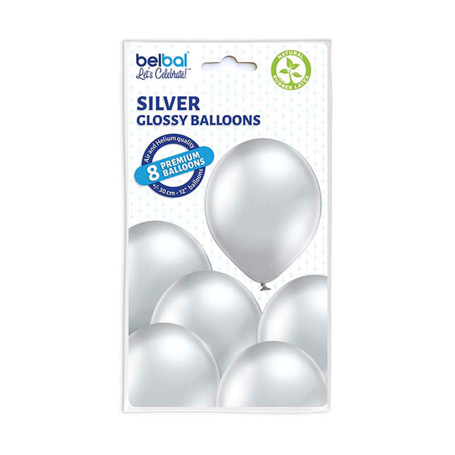 8 Luftballons Uni Glossy Ø30/33cm | Silber