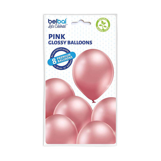 8 Luftballons Uni Glossy Ø30/33cm | Pink
