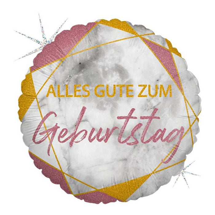 18"/Ø46cm Folienballon "Alles Gute zum Geburtstag" Marmor | Rosegold