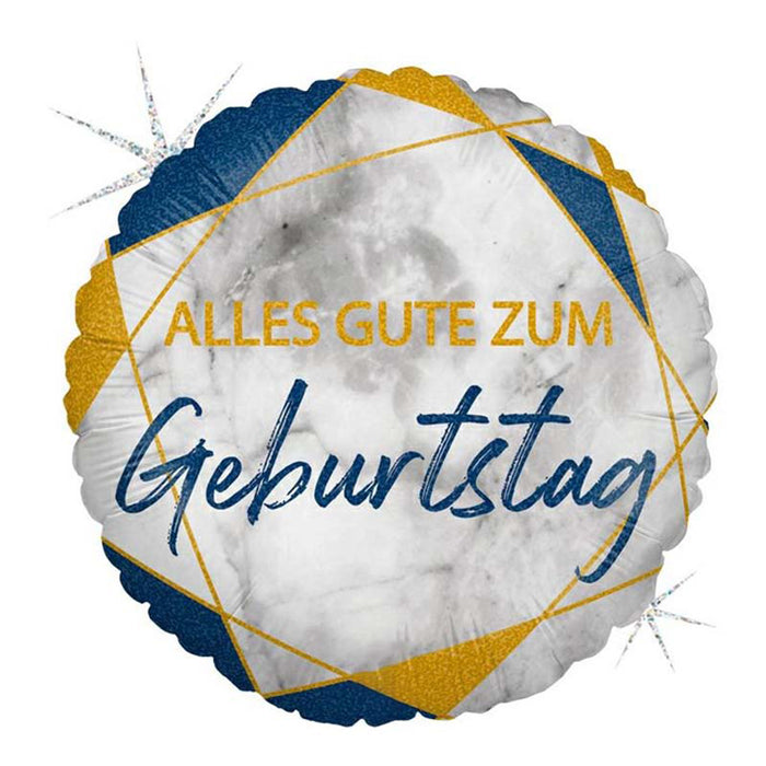 18"/Ø46cm Folienballon "Alles Gute zum Geburtstag" Marmor | Blau