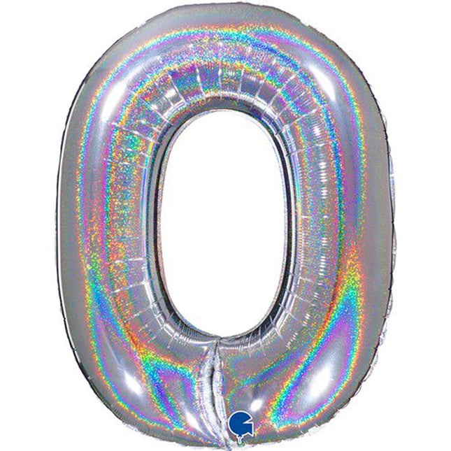 Riesenzahl Folienballon 40"/102cm | Holo Silber #0