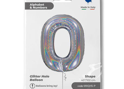 Riesenzahl Folienballon 40"/102cm | Holo Silber #0