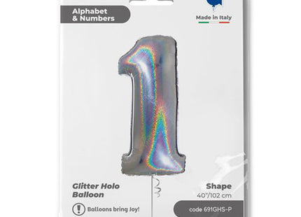 Riesenzahl Folienballon 40"/102cm | Holo Silber #1